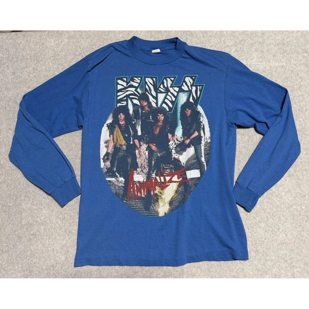VTG Kiss Shirt 80s Adult Small Animalize If Its Too Loud Blue Band Shirt Tour